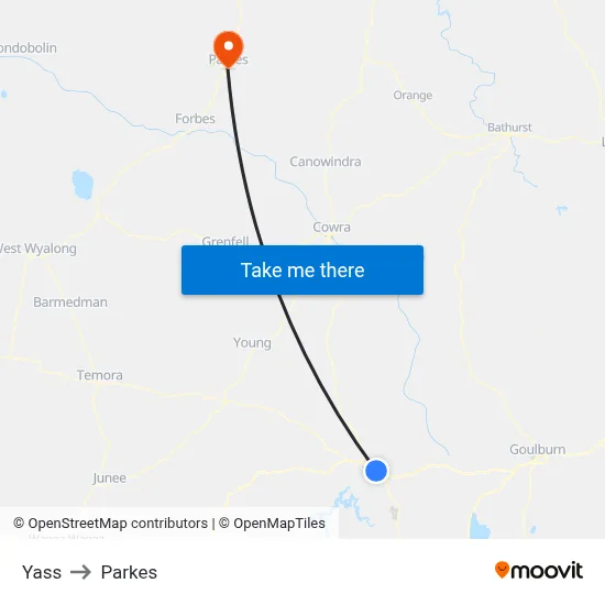 Yass to Parkes map
