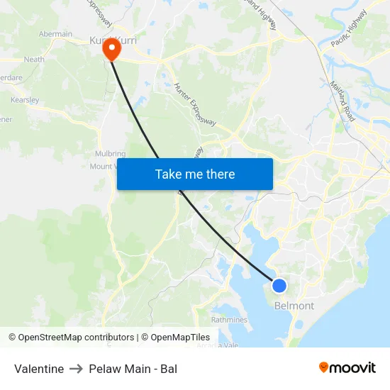 Valentine to Pelaw Main - Bal map