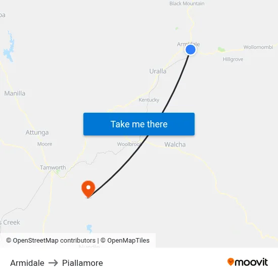 Armidale to Piallamore map