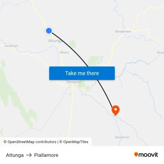 Attunga to Piallamore map