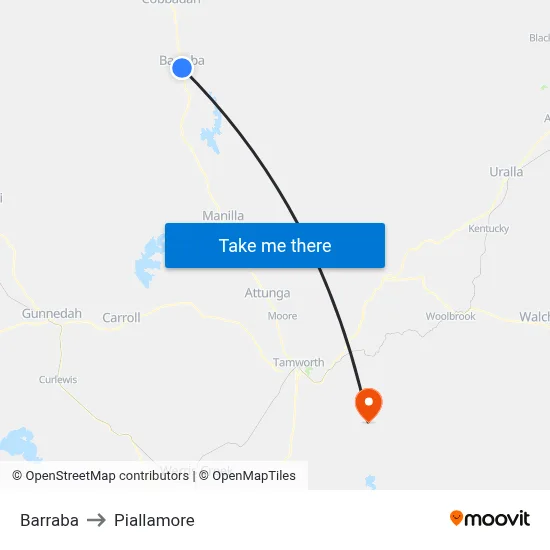 Barraba to Piallamore map