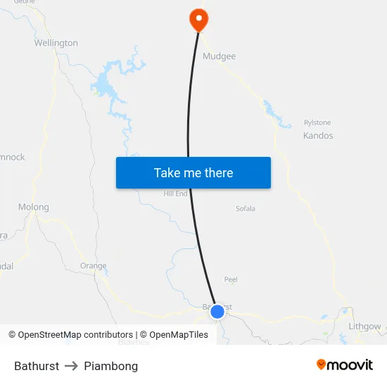 Bathurst to Piambong map