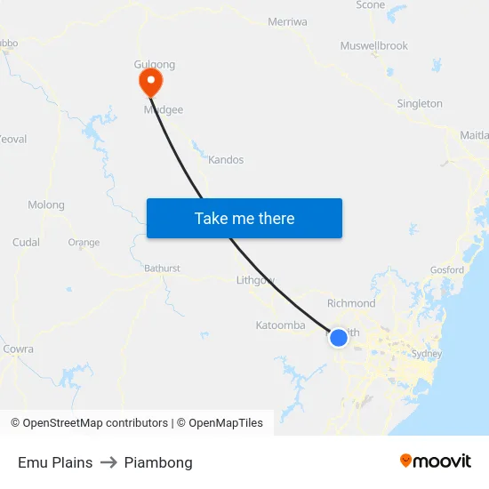 Emu Plains to Piambong map