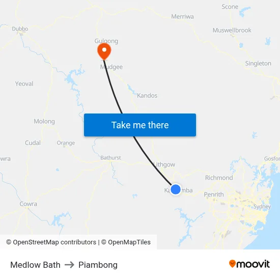 Medlow Bath to Piambong map