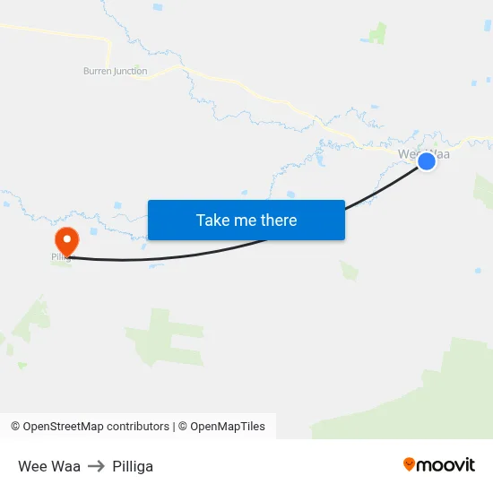 Wee Waa to Pilliga map