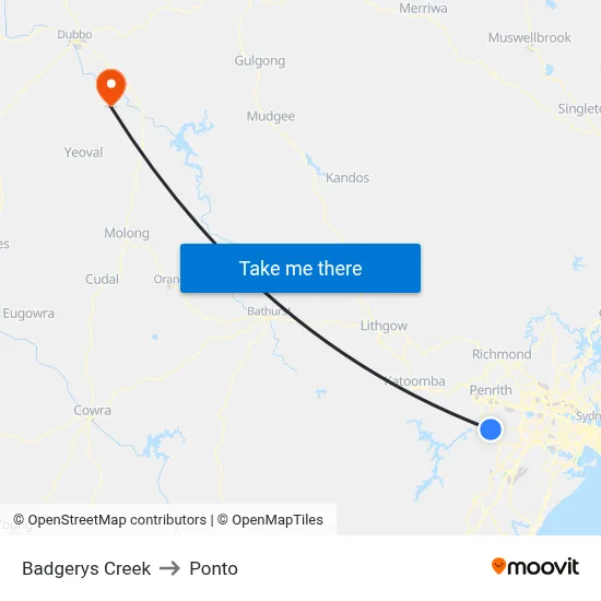 Badgerys Creek to Ponto map