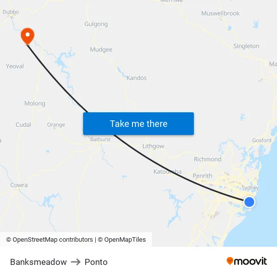 Banksmeadow to Ponto map