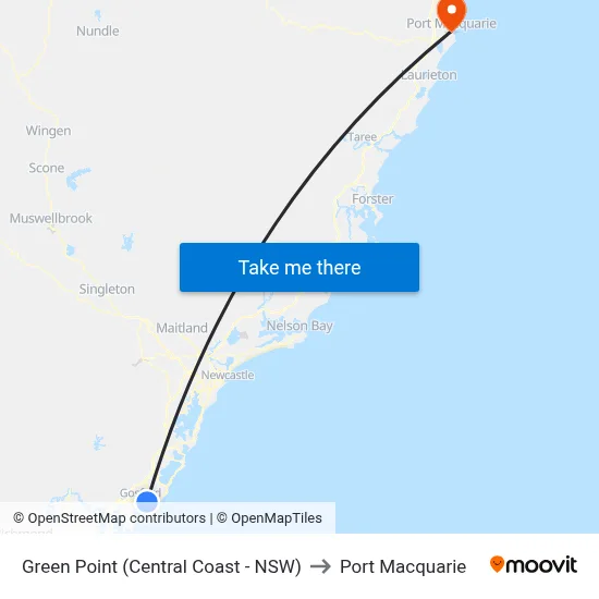 Green Point (Central Coast - NSW) to Port Macquarie map