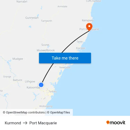 Kurmond to Port Macquarie map