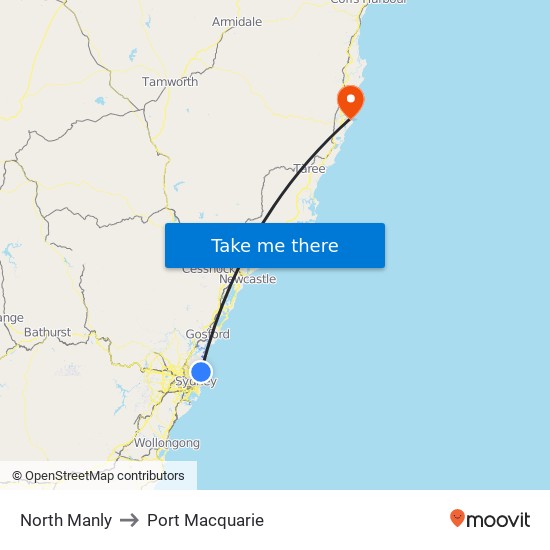 North Manly to Port Macquarie map