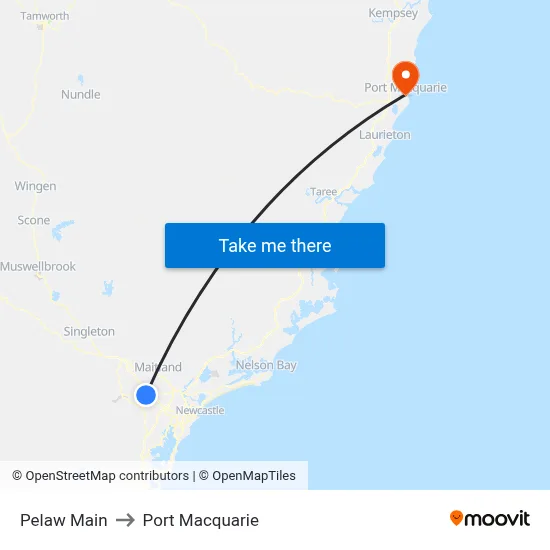 Pelaw Main to Port Macquarie map