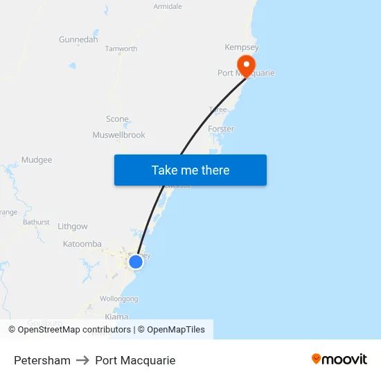 Petersham to Port Macquarie map