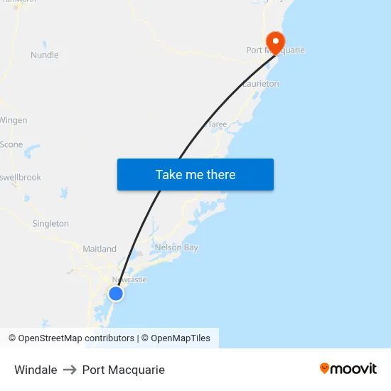 Windale to Port Macquarie map