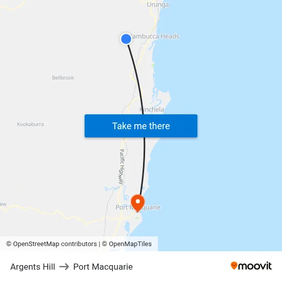 Argents Hill to Port Macquarie map