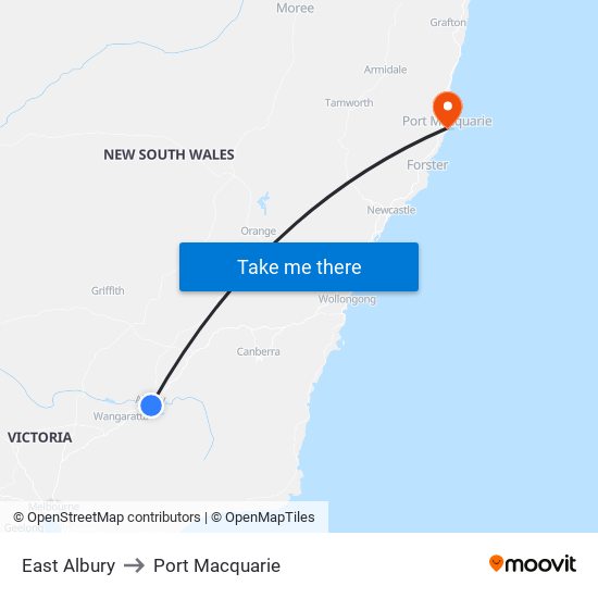 East Albury to Port Macquarie map