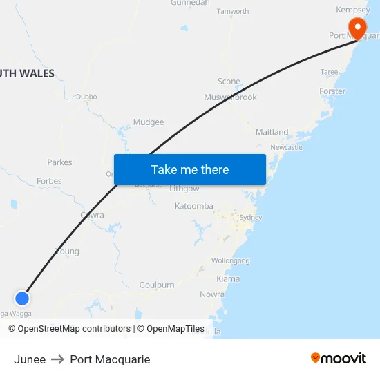 Junee to Port Macquarie map