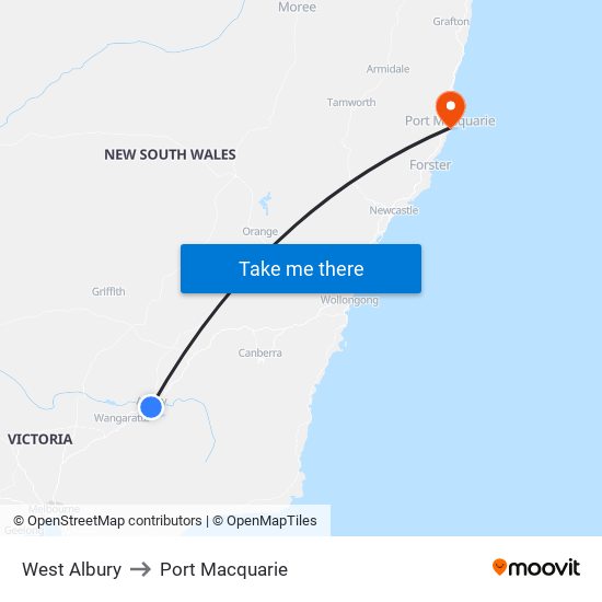 West Albury to Port Macquarie map