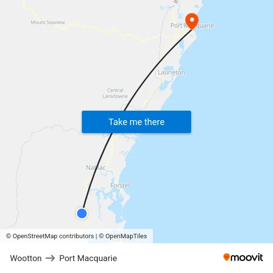 Wootton to Port Macquarie map
