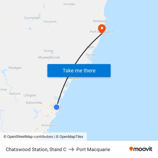 Chatswood Station, Stand C to Port Macquarie map