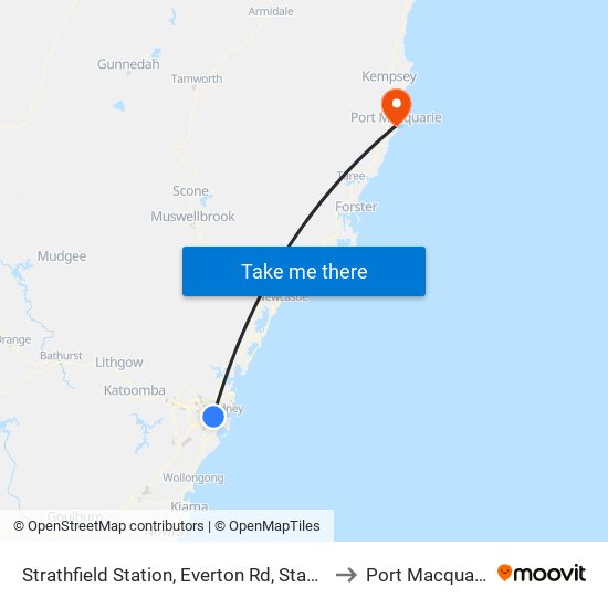 Strathfield Station, Everton Rd, Stand B to Port Macquarie map