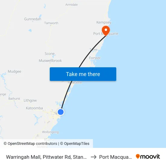Warringah Mall, Pittwater Rd, Stand B to Port Macquarie map