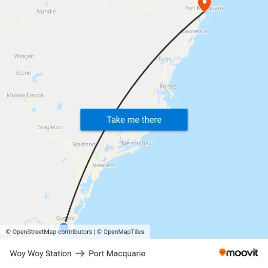 Woy Woy Station to Port Macquarie map