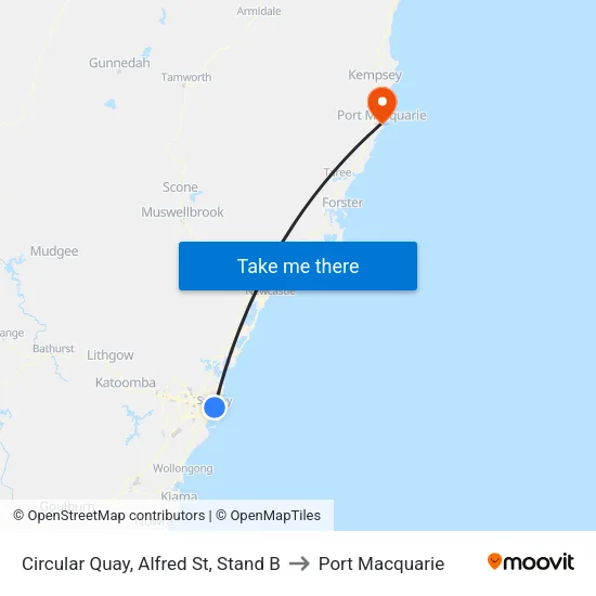Circular Quay, Alfred St, Stand B to Port Macquarie map
