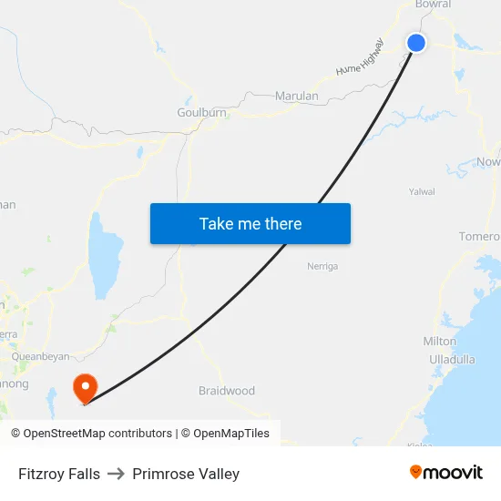 Fitzroy Falls to Primrose Valley map