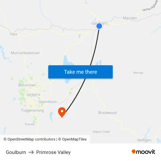 Goulburn to Primrose Valley map