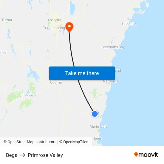 Bega to Primrose Valley map