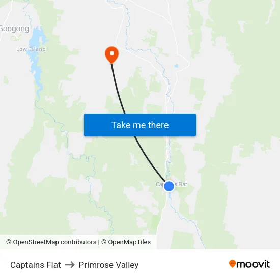 Captains Flat to Primrose Valley map