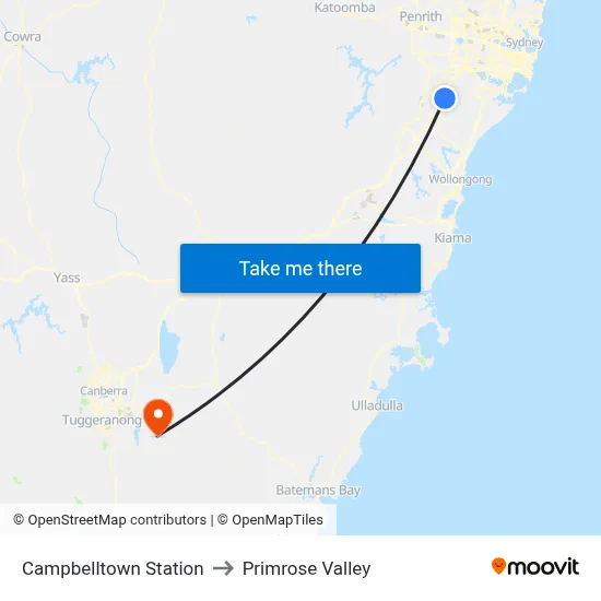 Campbelltown Station to Primrose Valley map