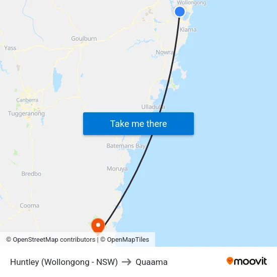 Huntley (Wollongong - NSW) to Quaama map