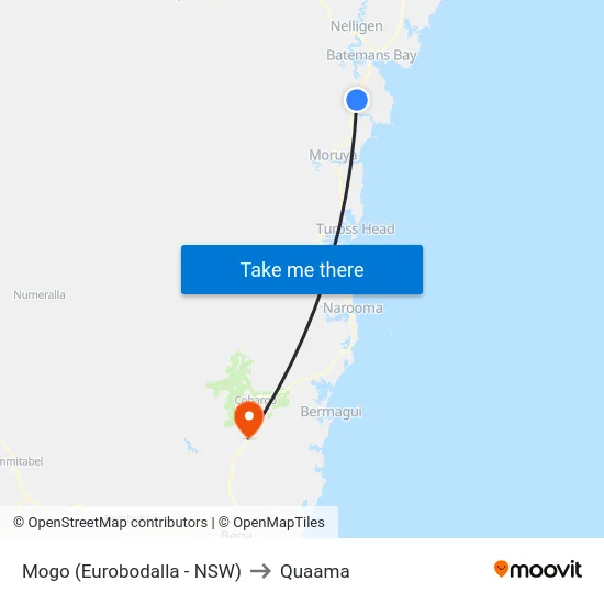 Mogo (Eurobodalla - NSW) to Quaama map