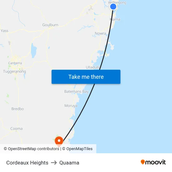 Cordeaux Heights to Quaama map