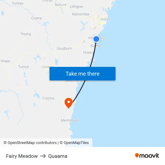 Fairy Meadow to Quaama map
