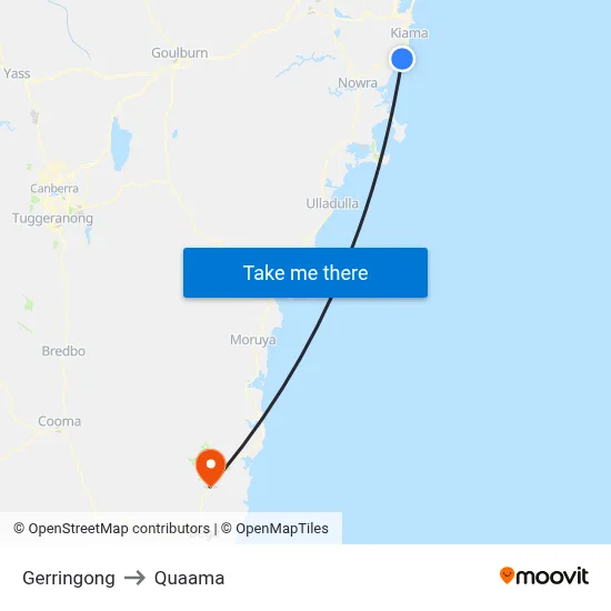 Gerringong to Quaama map