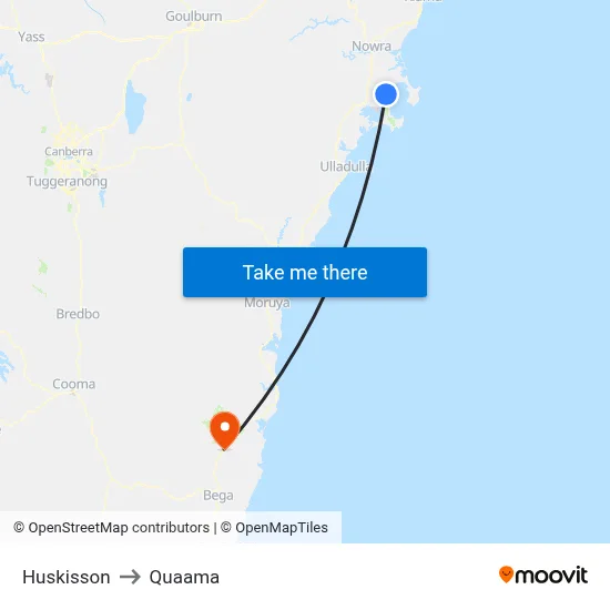 Huskisson to Quaama map