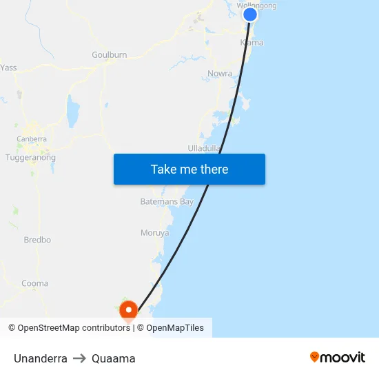 Unanderra to Quaama map
