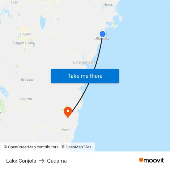 Lake Conjola to Quaama map