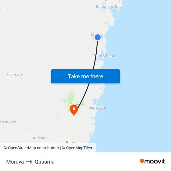 Moruya to Quaama map
