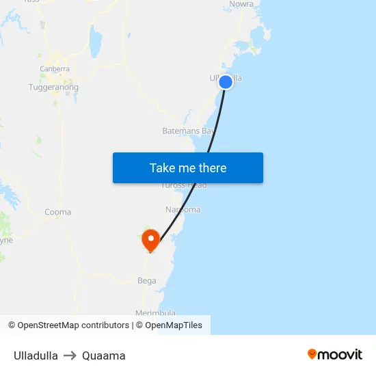Ulladulla to Quaama map