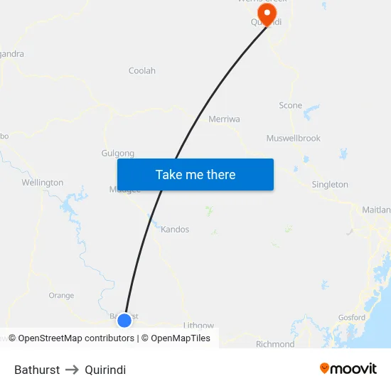 Bathurst to Quirindi map