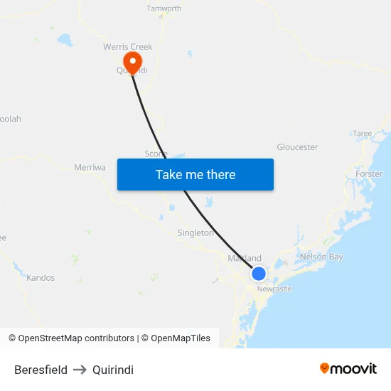 Beresfield to Quirindi map
