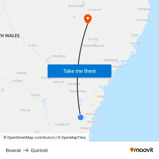 Bowral to Quirindi map