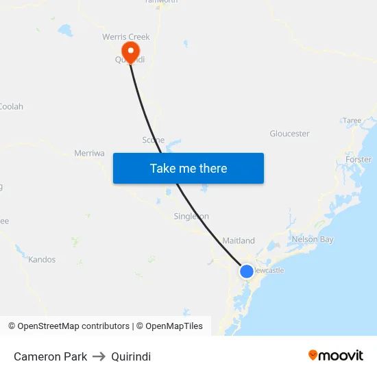 Cameron Park to Quirindi map