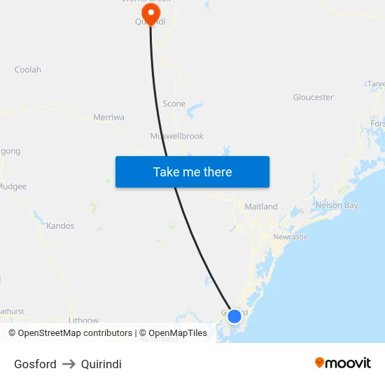 Gosford to Quirindi map