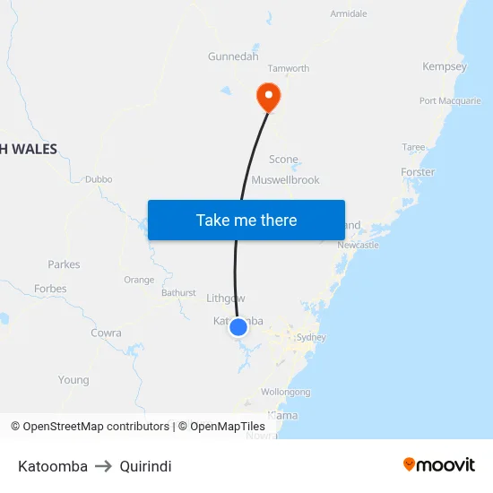 Katoomba to Quirindi map