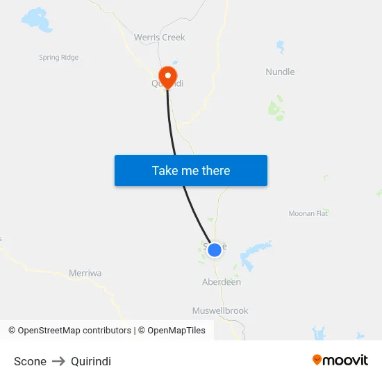 Scone to Quirindi map