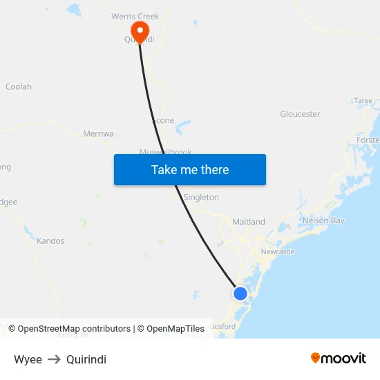 Wyee to Quirindi map